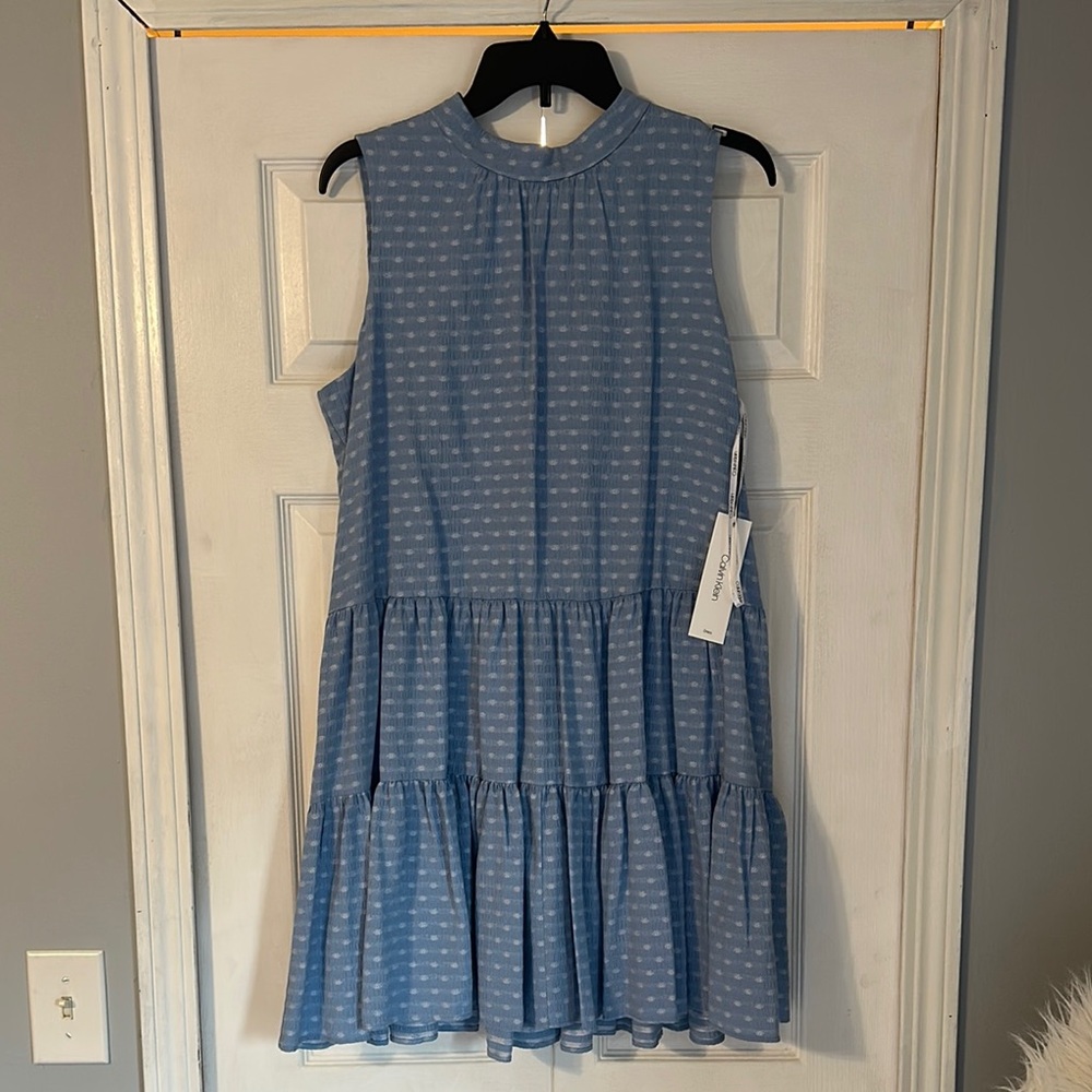 NWT Calvin Klein blue bow tie back dress size 12